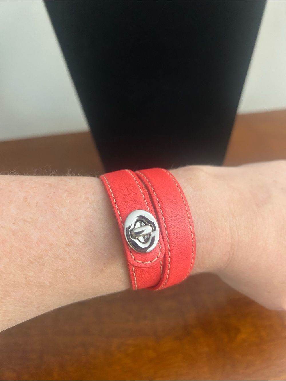 Coach Leather Wrap Bracelet/Choker - coral color